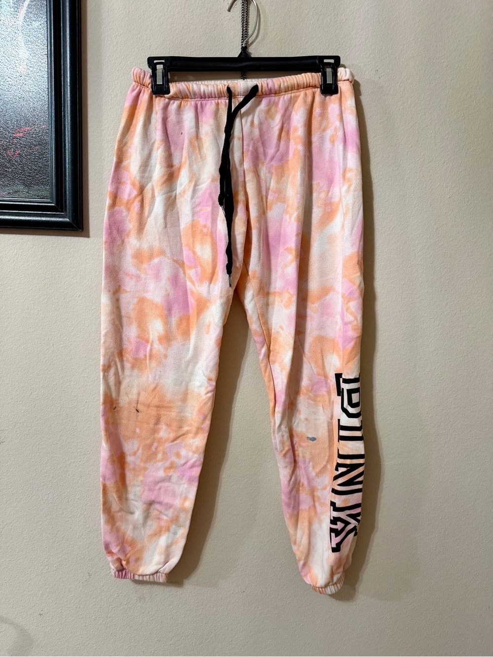 PINK Victoria's Secret Pink & Orange Tie-Dye Joggers with Black Logo